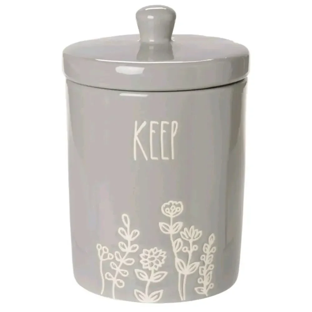 Rae Dunn Keep Jar With Lid Bathroom Or Kitchen Organizer Embossed Flower Floral